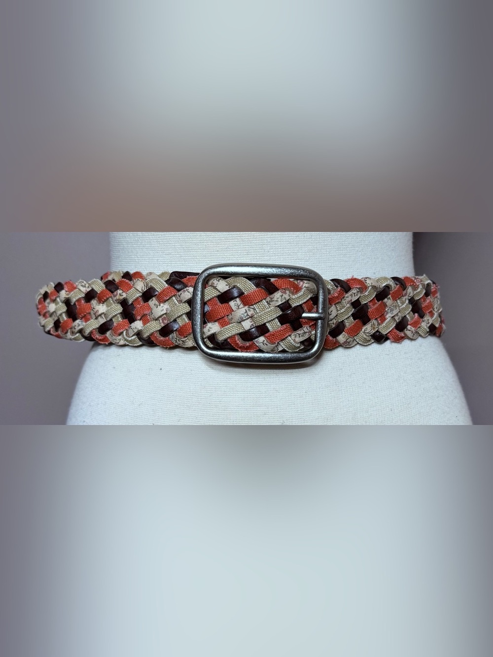 Braided Leather Cotton Belt Multicolor Floral Boho Y2K Small